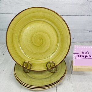 Thomson Pottery Green Swirl Speckle Brown Stoneware Dinner Plate Set of 4